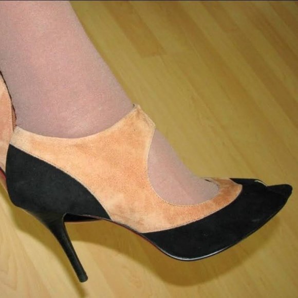 Brand New Sizes 7, 8, 9, 10 Brown and Black Suede Open Toe High Heel Shoes - Picture 1 of 1